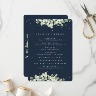 Elegante Navy Snowberry+Eucalyptus Winter Wedding Programm