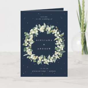 Elegante Navy-Snowberry+Eukalyptus Winterhochzeit Programm