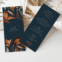 Elegante Navy & Terracotta-Blume Hochzeiten Menükarte