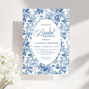 Elegante Navy-Toile-de-Jouy-Rosen-Brautparty im ch Einladung