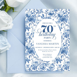 Elegante Navy-Toile-Rosen zum siebzigsten Geburtst Einladung