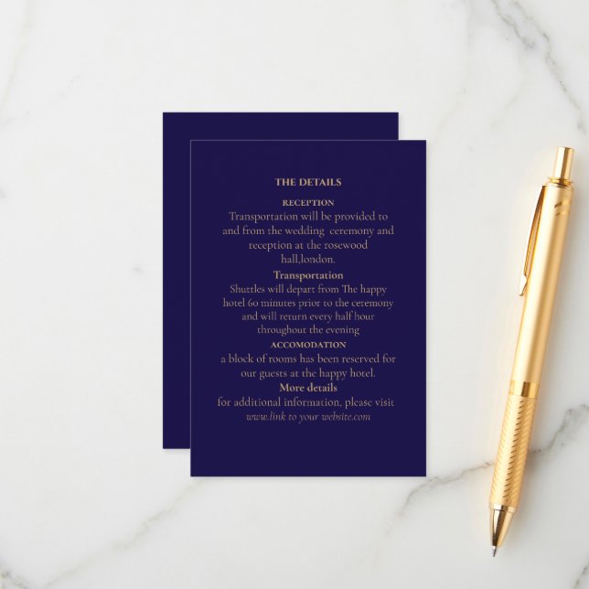 Elegante Navy-Umschließungskarte Begleitkarte (Vorderseite/Rückseite Beispiel)