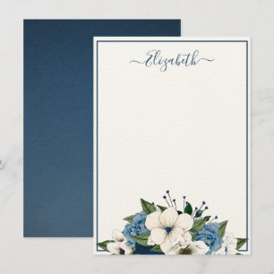Elegante Navy und Dusty Blue Floral Personalisiert Mitteilungskarte