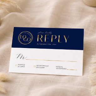 Elegante Navy- und Gold-Firmenlogo-Unternehmensver RSVP Karte