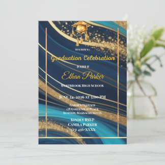 Elegante Navy- und Gold-Foto-Abschlusseinladung Einladung