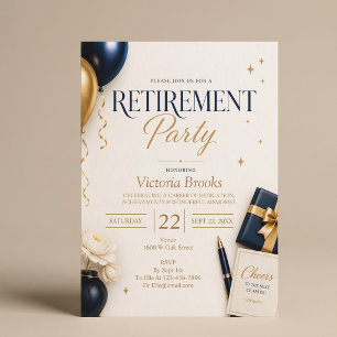 Elegante Navy- und Gold-Ruhestandsfeier Einladung