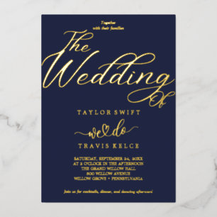 Elegante Navy- und Goldfolien-Hochzeit  Folieneinladung