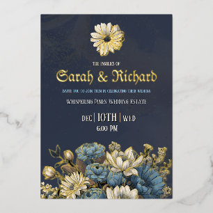 Elegante Navy- und Goldfolien-Hochzeit Folieneinladung