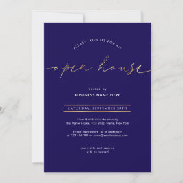 Elegante Navy- und Goldschrift Geschäftseröffnung Einladung