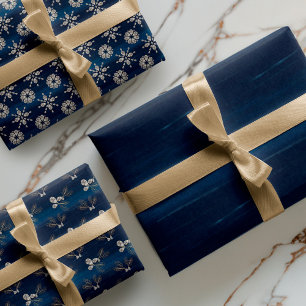 Elegante Navy Wasserfarben Tinte & Golden Jewels W Geschenkpapier Set
