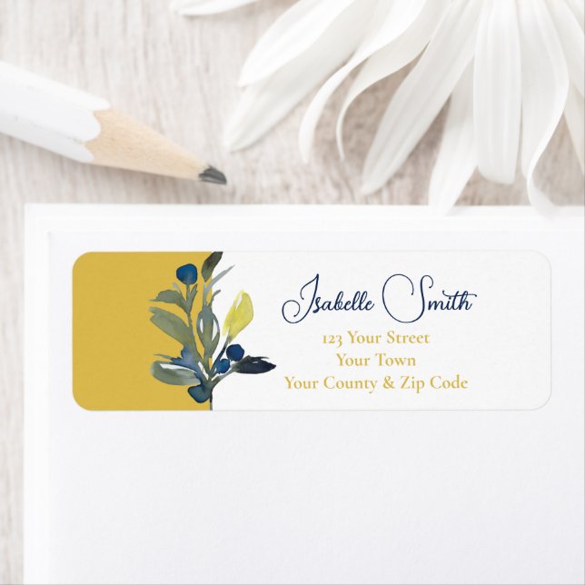 Elegante Navy Watercolor Floral Wedding RSVP (Insitu)