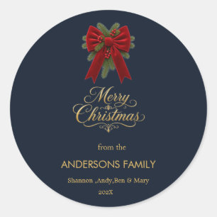 Elegante Navy-Weihnachts-Schleife Party Runder Aufkleber