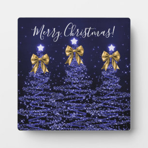 Elegante Navy-Weihnachtsbäume-Bögen Gold Fotoplatte