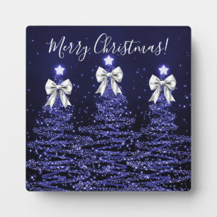 Elegante Navy-Weihnachtsbäume mit silbernen Schlei Fotoplatte