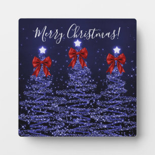 Elegante Navy-Weihnachtsbäume-Schleifen Rot Fotoplatte