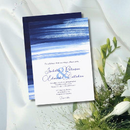 Elegante Navy & White Color Pinselstriche Hochzeit Einladung