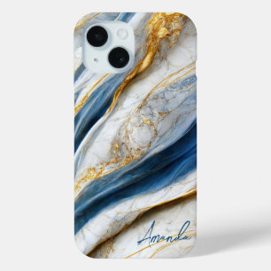 Elegante Navy White Gold Veins Marmor Mit Monogram Case-Mate iPhone Hülle
