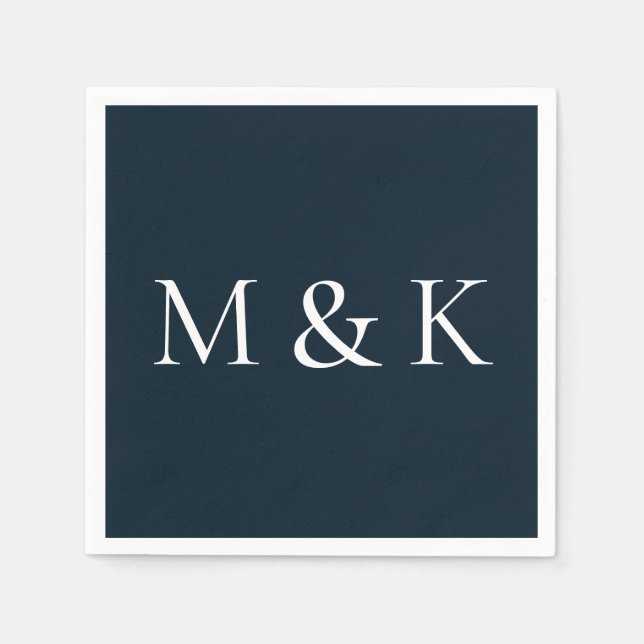 Elegante Navy & White Initials Hochzeit-Verlobung Serviette (Vorderseite)