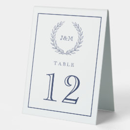 Elegante Navy White Simple Monogram Wedding Tischaufsteller