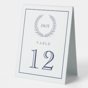 Elegante Navy White Simple Monogram Wedding Tischaufsteller