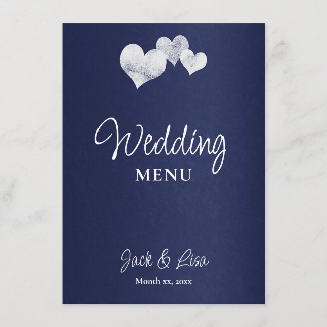 Elegante Navy White Wedding Menükarte (Vorderseite)