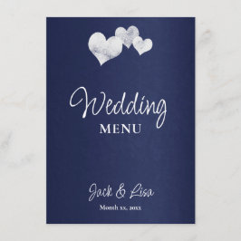 Elegante Navy White Wedding Menükarte