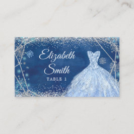 Elegante Navy Winter Snowflake Quinceñera Platzkarte