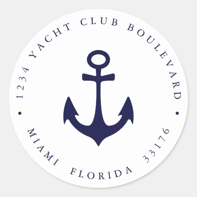 Elegante NAVY YACHT ANCHOR Rücksendeadresse Runder Aufkleber (Vorderseite)
