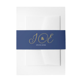 Elegante Navy Yellow Gold Wedding Invitation Suite Einladungsbanderole