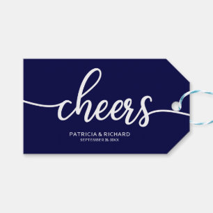 Elegante Navyblau-Kalligrafie Prost-Wein-Flaschena Geschenkanhänger