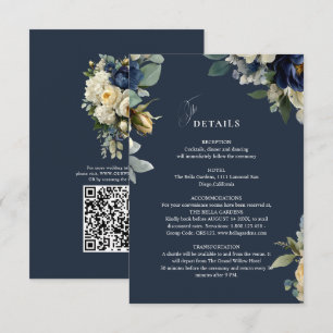 Elegante navyblaue Blumen-Hochzeitsdetails mit Pfi Begleitkarte