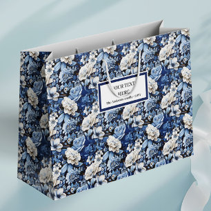 Elegante Navyblaue Elfenbeinfarbene Florale Luxus- Große Geschenktüte