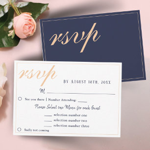 Elegante Navyblaue Hochzeits-Speisekarte-RSVP-Kart RSVP Karte