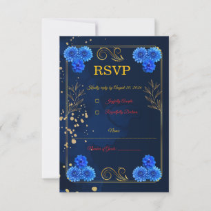 Elegante Navyblaue Hochzeitsantwortkarte Vorlage