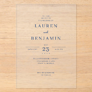 Elegante navyblaue minimalist Wedding-Einladung Acryleinladungen