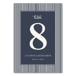 Elegante navyblaue minimalistische Tischkarte für  Tischnummer