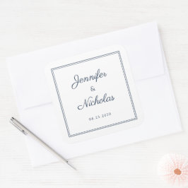 Elegante Navyblaue Schrift Hochzeit Quadratischer Aufkleber
