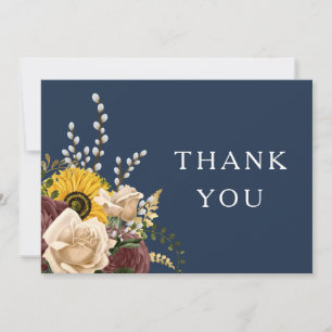 Elegante Navyblaue Sonnenblumen-Hochzeit Dankeskarte