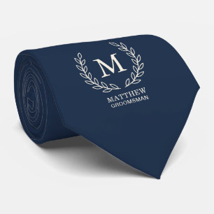 Elegante Navyblaue Trauzeugen-Monogramm-Hochzeit Krawatte