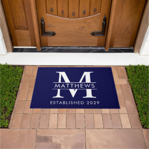 Elegante Navyblaue Türmatte mit individuellem Mono