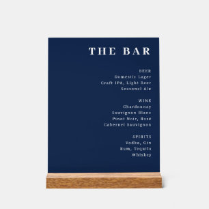 Elegante Navyblaue typografische Bar-Speisekarte Acrylschild