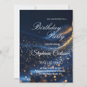 Elegante Navyblaue und goldene Geburtstagseinladun Karte