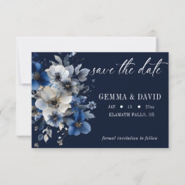 Elegante Navyblaue und silberne florale Hochzeit Save The Date