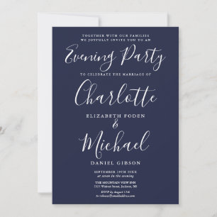 Elegante Navyblaue Unterschriften Hochzeit Abendpa Einladung