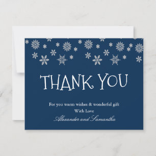 Elegante navyblaue Winter-Schneeflocken-Dankeskart