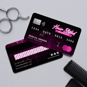 Elegante Neon Pink Hair Stylist Kreditkarte Stil Visitenkarte