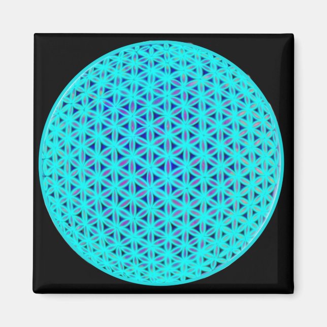 Elegante neonblaue aquamarine Blume des Lebens Magnet (Vorne)