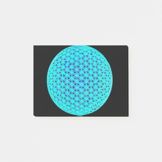Elegante neonblaue aquamarine Blume des Lebens Post-it Klebezettel (Vorderseite)