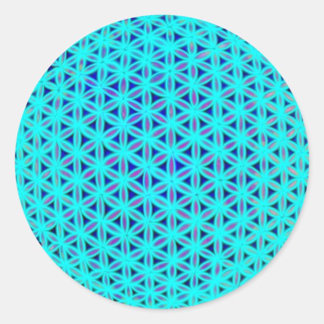 Elegante neonblaue aquamarine Blume des Lebens Runder Aufkleber (Vorderseite)