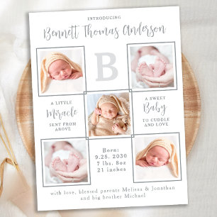Elegante neue Baby einzigartige 5-Foto-Geburtsanze Postkarte